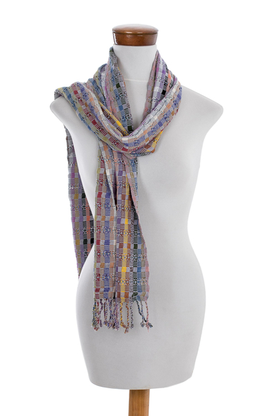 Cotton scarf, 'Colorful Gumdrops' - Backstrap Handwoven Multicolor Cotton Scarf from Guatemala