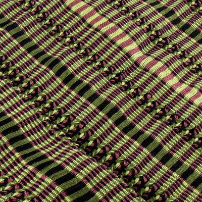 Bufanda de algodón - Bufanda de algodón tejida a mano verde-amarillo-melocotón de Guatemala