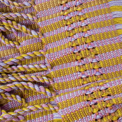 Bufanda de algodón - Bufanda de algodón tejida a mano naranja-marrón-fucsia de Guatemala