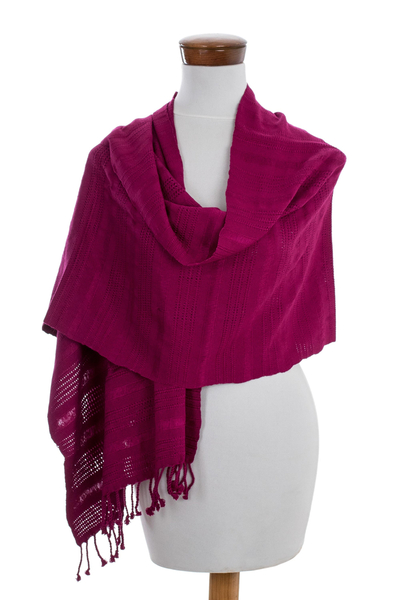 Rayon shawl, 'Textured Magenta' - Guatemala Backstrap Handwoven Magenta Rayon Shawl