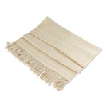 Rayon shawl, 'Textured Vanilla Beige' - Guatemala Backstrap Handwoven Beige Rayon Shawl