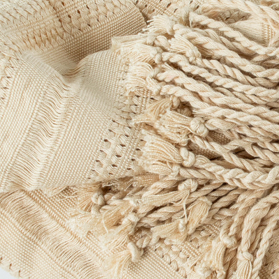 Rayon shawl, 'Textured Vanilla Beige' - Guatemala Backstrap Handwoven Beige Rayon Shawl