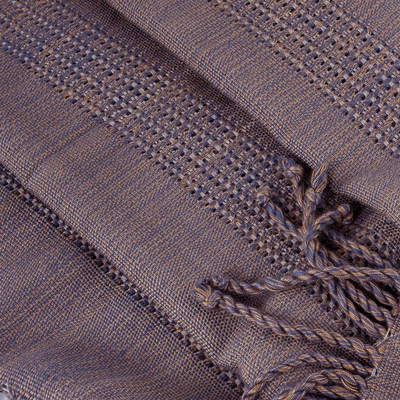 Rayon shawl 'Textured Brown' - Guatemala Backstrap Handwoven Brown Rayon Shawl