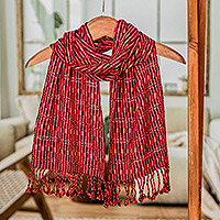 Hand woven rayon scarf, 'Sweet Treat' - Colorful Hand Woven Rayon Scarf from Guatemala