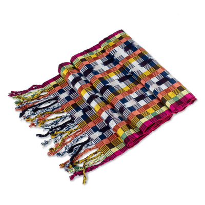 Bufanda de algodón - Bufanda colorida de algodón tejida a mano con correa trasera de Guatemala