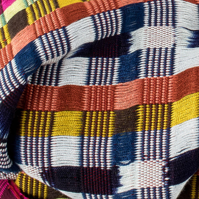 Baumwollschal - Handgewebter bunter Baumwollschal mit Rückengurt aus Guatemala