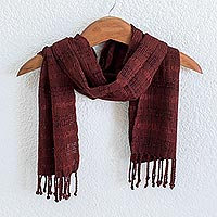 Hand woven rayon scarf, 'Color and Texture in Rust'