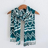 Rayon ikat scarf, Silhouette in Teal
