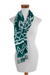 Rayon ikat scarf, 'Silhouette in Teal' - Handcrafted Rayon Ikat Scarf in Teal and White