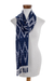 Rayon ikat scarf, 'Silhouette in Navy' - Artisan Crafted Blue and White Ikat Scarf thumbail