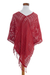 Cotton poncho, 'Fresh Chili' - Bright Red Open Weave Cotton Poncho (image 2c) thumbail