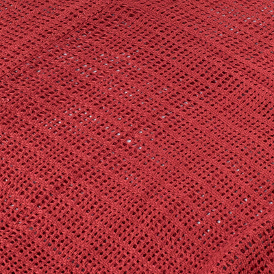 Poncho de algodón - Poncho de algodón tejido abierto rojo vivo