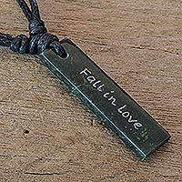 Jade pendant necklace, 'Remember to Fall in Love'