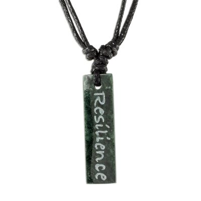 Jade pendant necklace, 'Remember Your Resilience' - Resilience Jade Message Pendant Necklace