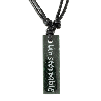 Jade pendant necklace, 'Remember You Are Unstoppable' - Inspiring jade Pendant Necklace for Men and Women