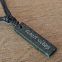 Jade pendant necklace, 'Remember Good Vibes' - Good Vibes Jade Pendant Necklace from Guatemala