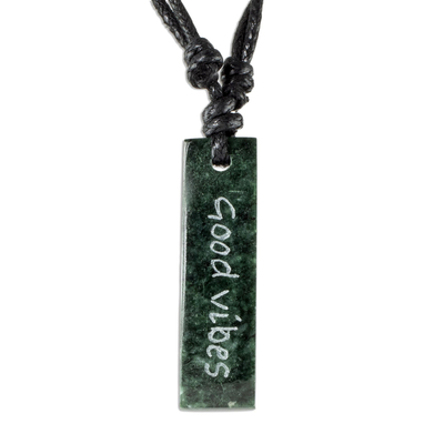 Jade pendant necklace, 'Remember Good Vibes' - Good Vibes Jade Pendant Necklace from Guatemala