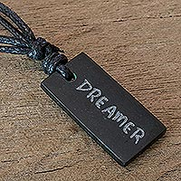 Jade pendant necklace, 'Dreamer in Black' - Black Jade Unisex Pendant Necklace