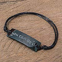 Jade pendant bracelet, 'You Can Do It' - Motivational Unisex Jade Pendant Bracelet
