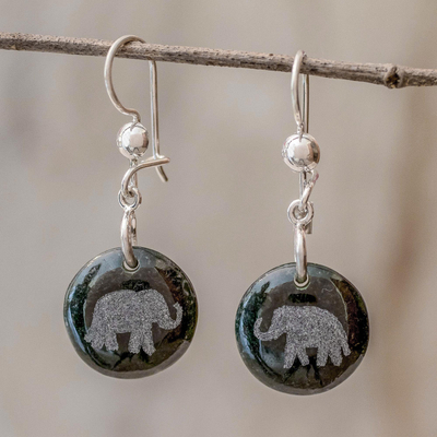 Pendientes colgantes de jade - Pendientes colgantes de plata de ley y elefante de jade