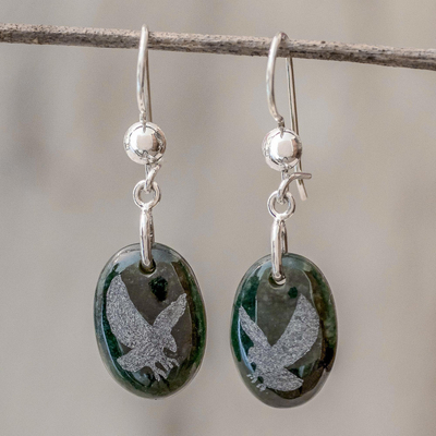 Pendientes colgantes de jade - Pendientes colgantes de plata de ley y águila de jade