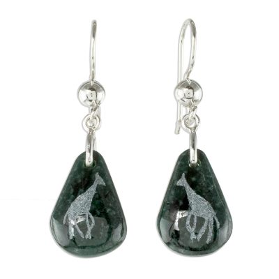 Sterling Silver and Jade Giraffe Dangle Earrings
