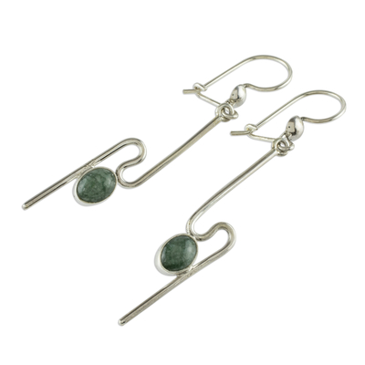 Jade dangle earrings, 'On the Curve in Light Green' - Handmade Light Green Jade Dangle Earrings