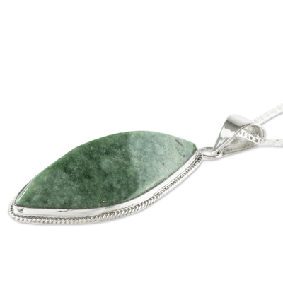Jade pendant necklace, 'Refined Ridge' - Green Jade and Sterling Silver Pendant Necklace