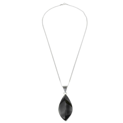 Jade pendant necklace, 'Ridge in Black' - Black Jade Pendant Necklace