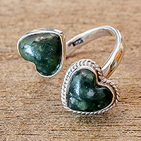 Jade wrap ring, 'When Two Hearts Meet' - Heart-Shaped Jade Wrap Ring