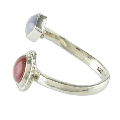 Jade and rhodonite wrap ring, 'Chance Encounter' - Rhodonite and Lilac Jade Wrap Ring