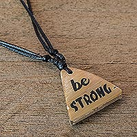 Bamboo pendant necklace, 'Being Strong' - Handmade Be Strong Bamboo Pendant Necklace