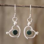 Jade dangle earrings, 'Ancestral Love' - Sterling Silver and Jade Heart Dangle Earrings