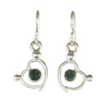 Jade dangle earrings, 'Ancestral Love' - Sterling Silver and Jade Heart Dangle Earrings