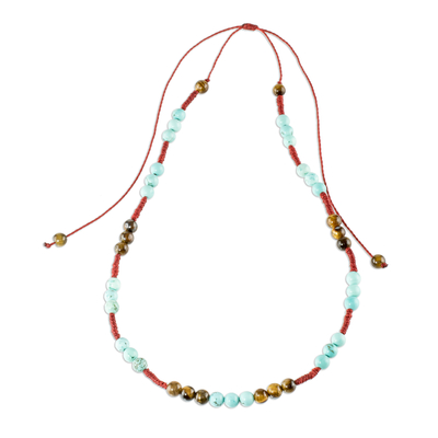 Tiger's eye beaded necklace, 'Earth Inspiration' - Adjustable Tiger's Eye and Reconstituted Turquoise Necklace