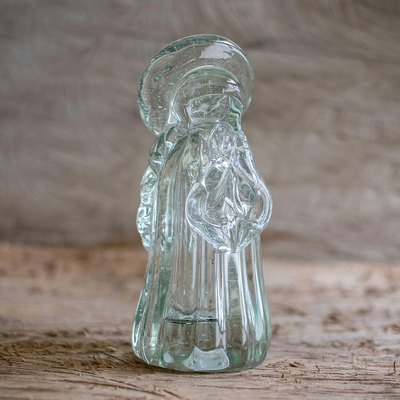 Blown glass figurine, 'Virgin Mother of Love' - Virgin Mary Clear Blown Glass Figurine