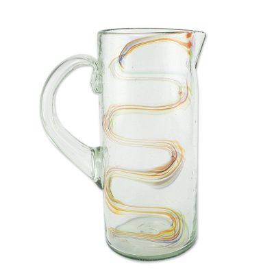 Blown glass pitcher, 'Rainbow Path' - Eco-Friendly Blown Glass Pitcher