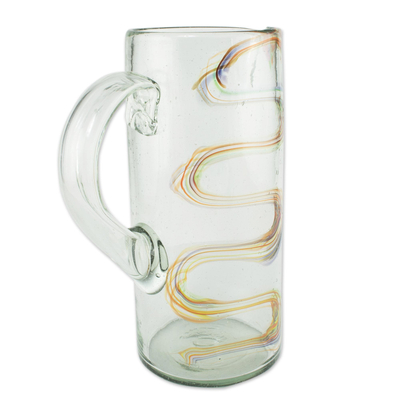 Blown glass pitcher, 'Rainbow Path' - Eco-Friendly Blown Glass Pitcher