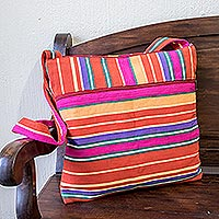Cotton shoulder bag, 'Sendero Stripes' - Colorful Striped Cotton Shoulder Bag