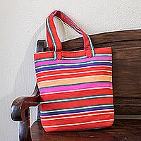 Cotton tote bag, 'Sendero Stripes' - Multicolored Striped Cotton Tote Bag