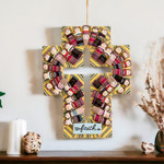 Cotton worry doll cross, 'Keep the Faith' - Handmade Guatemalan Worry Doll Cross for Wall Display