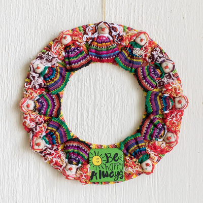 Cotton worry doll wreath, Be Happy Always