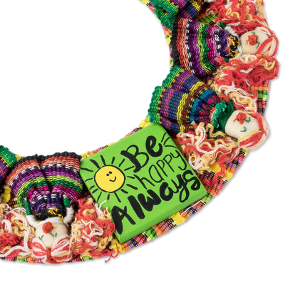 Cotton worry doll wreath, 'Be Happy Always' - Handmade Guatemalan Worry Doll Happy Wreath