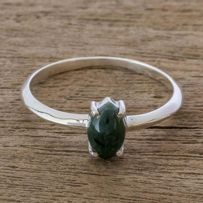 Jade solitaire ring, 'Natural Illusion' - Dark Green Jade Solitaire Ring
