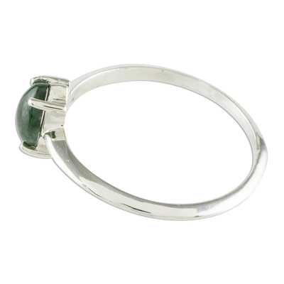 Jade solitaire ring, 'Natural Illusion' - Dark Green Jade Solitaire Ring