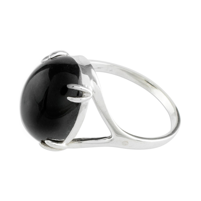 Jade cocktail ring, 'Precious Darkness' - Artisan Crafted Black Jade Cocktail Ring