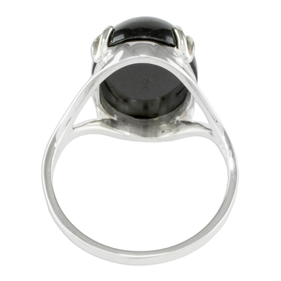 Jade cocktail ring, 'Precious Darkness' - Artisan Crafted Black Jade Cocktail Ring