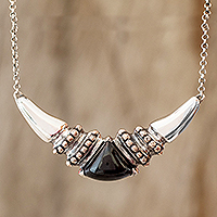 Jade pendant necklace, 'Baktun' - Maya Motif Black Jade Pendant Necklace