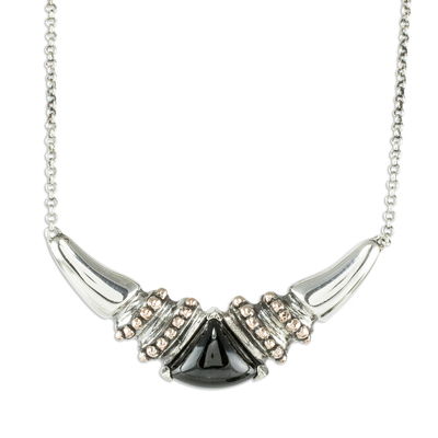 Jade pendant necklace, 'Baktun' - Maya Motif Black Jade Pendant Necklace