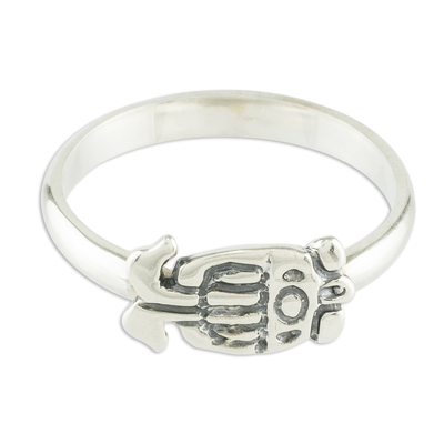 Sterling silver cocktail ring, 'Pax Glyph' - Mayan Sterling Silver Date Glyph for Warriors Unisex Ring